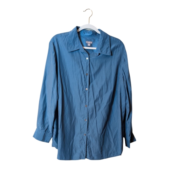 J. Jill silk-blend button-down shirt in a blue size 2X long sleeve blouse career - Picture 7 of 7
